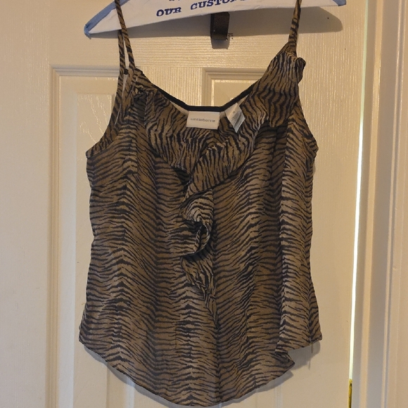 Liz Claiborne Tops - Liz Claiborne Brown Black Tiger-Print Spaghetti Strap Blouse